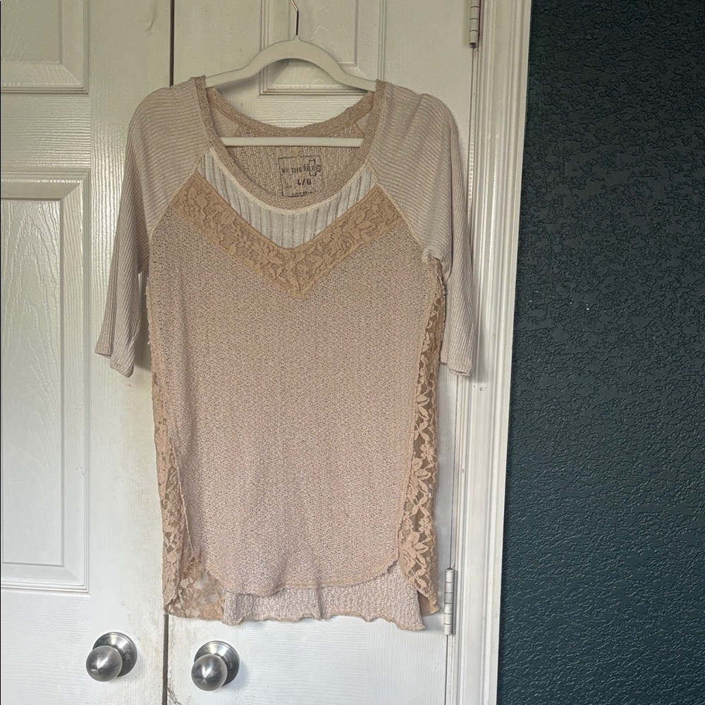 We The Free Beige Lace Accent Blouse